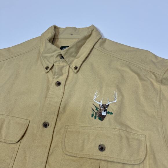 Cabela’s Men’s Medium Button Up Shirt Deer Embroidered Logo Yellow Long Sleeve - Picture 5 of 14